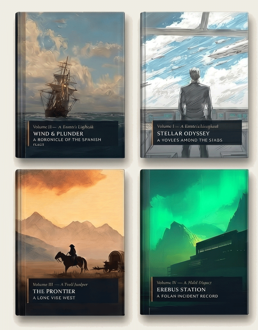 Four Wanderhold volumes: Stellar Odyssey, Wind & Plunder, The Frontier, Erebus Station